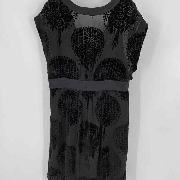 BCBGMaxazria Black Jacquard Women's V-Neck Zip Up Midi Flared Dress 12 - Picture 3 of 4